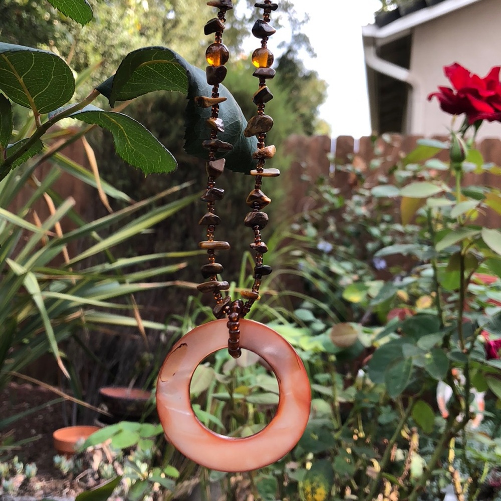 Vintage Tigers eye, Amber, and Seashell 🐚 necklace. 18’